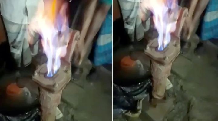 চাটখিলে নতুন টিউবওয়েলে দিয়াশলাই ধরতেই জ্বলছে আগুন